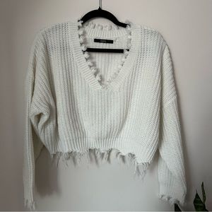 Zaful Distressed White Knit Sweater